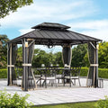 Alora Luxury Double Roof Hardtop Aluminum Gazebo With Decor Hooks, Mosquito Nettings, And LED Lights