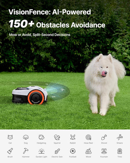 Segway  I210 AWD Robot Lawn Mower, Wire-Free Robotic Mower, All-Wheel Drive for 45% Slopes, 2–3.6 in Adjustable Cutting Height, NRTK + Vision, Auto Mapping, 5.1Ah Battery, Covers 0.25 Acre