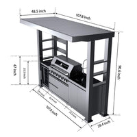 Castelle Flame Blaze 108-Inch 6-Burner 85K BTU Deluxe Stainless Steel Liquid Propane Outdoor Kitchen Grill Island With Wine Cooler, Rotisserie, Cabinets, And Granite Countertops