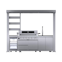 Castelle Flame Blaze 108-Inch 6-Burner 85K BTU Deluxe Stainless Steel Liquid Propane Outdoor Kitchen Grill Island With Wine Cooler, Rotisserie, Cabinets, And Granite Countertops