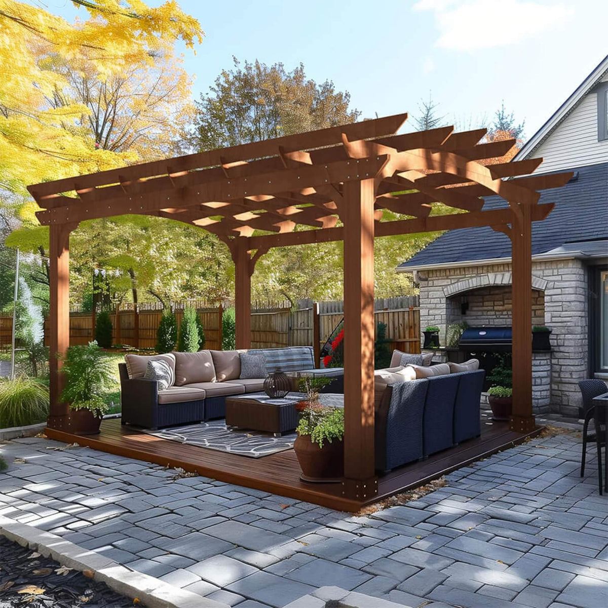 [10X12FT] Alora Premium Outdoor All-Season Backyard Patio Cedar Wood Gazebo Pergola With Arched Roof