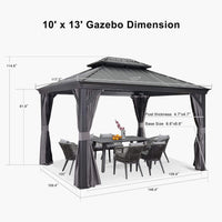 [10X13FT] Alora Large Premium Outdoor Hardtop Aluminum Gazebo With Galvanized Steel Double Roof