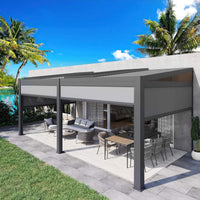 Alora Luxury Wall-Mounted Aluminum Louvered Pergola With Pull-Down Screens