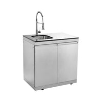 Castelle Flame Imperial 110-Inch 4-Burner 72K BTU Deluxe Stainless Steel Outdoor Kitchen Grill Island With Wine Cooler, Rotisserie, Cabinets, And Granite Countertops