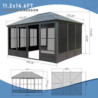 [11X14FT] Alora Meridian Premium Four Season Outdoor Aluminum Hardtop Gazebo Sunroom With Galvanized Steel Roof, Sliding Doors And Movable PVC Screen Walls
