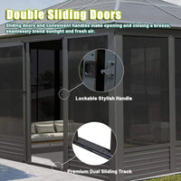 [11X14FT] Alora Meridian Premium Four Season Outdoor Aluminum Hardtop Gazebo Sunroom With Galvanized Steel Roof, Sliding Doors And Movable PVC Screen Walls