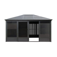[11X14FT] Alora Meridian Premium Four Season Outdoor Aluminum Hardtop Gazebo Sunroom With Galvanized Steel Roof, Sliding Doors And Movable PVC Screen Walls