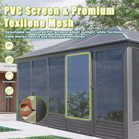 [11X14FT] Alora Meridian Premium Four Season Outdoor Aluminum Hardtop Gazebo Sunroom With Galvanized Steel Roof, Sliding Doors And Movable PVC Screen Walls