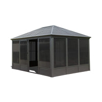 [11X14FT] Alora Meridian Premium Four Season Outdoor Aluminum Hardtop Gazebo Sunroom With Galvanized Steel Roof, Sliding Doors And Movable PVC Screen Walls