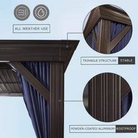 [12X20FT] Alora Heavy-Duty Outdoor Backyard Hardtop Gazebo With Netting And Curtains