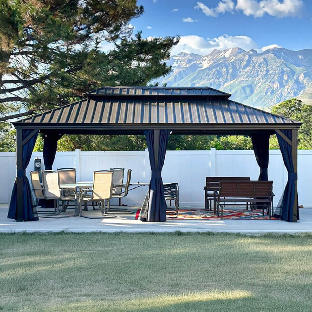 [12X20FT] Alora Heavy-Duty Outdoor Backyard Hardtop Gazebo With Netting And Curtains