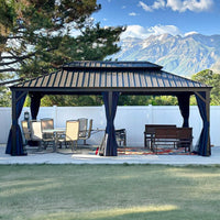 [12X20FT] Alora Heavy-Duty Outdoor Backyard Hardtop Gazebo With Netting And Curtains