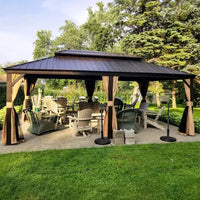 [12X20FT] Alora Heavy-Duty Outdoor Backyard Hardtop Gazebo With Netting And Curtains