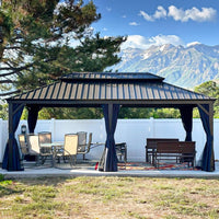 [12X20FT] Alora Heavy-Duty Outdoor Backyard Hardtop Gazebo With Netting And Curtains