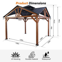 [12X12FT] Alora Premium Outdoor Cedar Wood Hardtop Gazebo With Galvanized Steel Roof