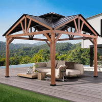 [12X12FT] Alora Premium Outdoor Cedar Wood Hardtop Gazebo With Galvanized Steel Roof