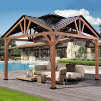 [12X12FT] Alora Premium Outdoor Cedar Wood Hardtop Gazebo With Galvanized Steel Roof