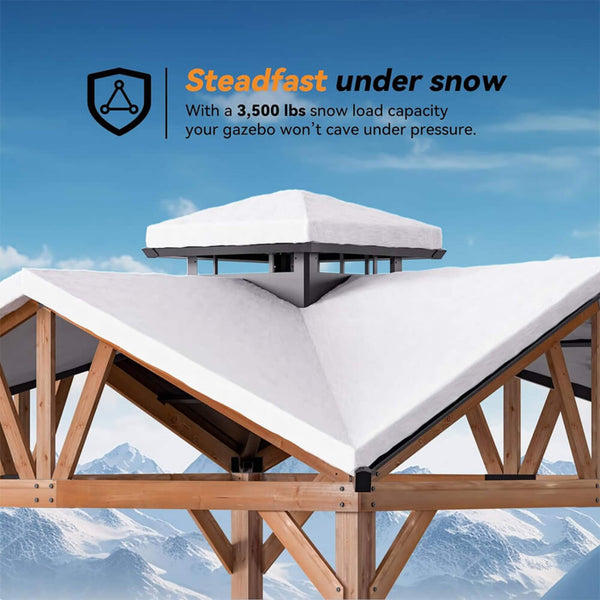 [12X12FT] Alora Premium Outdoor Cedar Wood Hardtop Gazebo With Galvanized Steel Roof