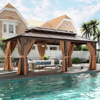 [12X20FT] Alora Premium Aluminum Outdoor Polycarbonate Hardtop Gazebo With Netting & Curtains