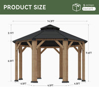 [13X13FT] Alora Cedar Wood Galvanized Steel Octagonal Hardtop Double Roof Gazebo