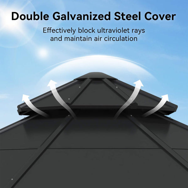 [13X13FT] Alora Cedar Wood Galvanized Steel Octagonal Hardtop Double Roof Gazebo