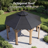 [13X13FT] Alora Cedar Wood Galvanized Steel Octagonal Hardtop Double Roof Gazebo