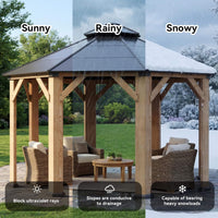 [13X13FT] Alora Cedar Wood Galvanized Steel Octagonal Hardtop Double Roof Gazebo