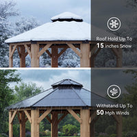 [13X13FT] Alora Cedar Wood Galvanized Steel Octagonal Hardtop Double Roof Gazebo