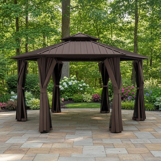 [13X15FT] Alora Hardtop Hexagonal Gazebo With Curtains And Netting [No Furniture]