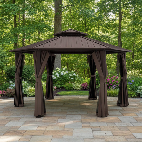 [13X15FT] Alora Hardtop Hexagonal Gazebo With Curtains And Netting [No Furniture]