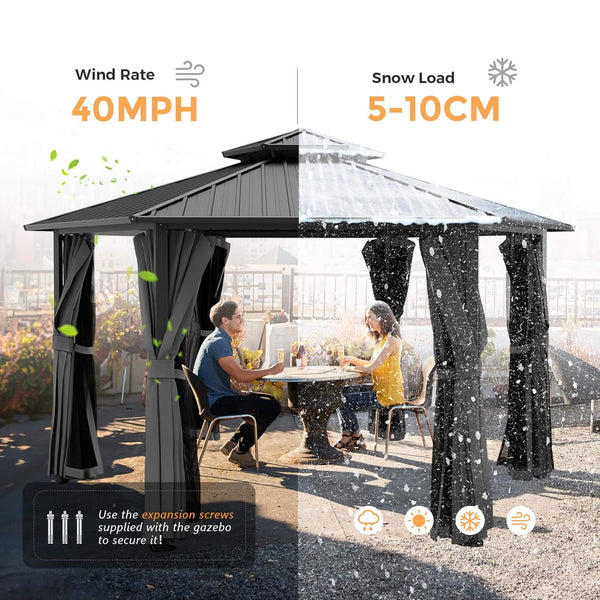 [13X15FT] Alora Hardtop Hexagonal Gazebo With Curtains And Netting [No Furniture]
