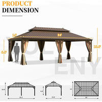 [14X24FT] Alora Heavy-Duty Aluminum Galvanized Steel Double Roof Hardtop Gazebo With Netting And Curtains
