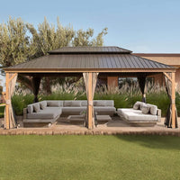 [14X24FT] Alora Heavy-Duty Aluminum Galvanized Steel Double Roof Hardtop Gazebo With Netting And Curtains