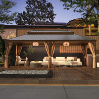 [14X24FT] Alora Heavy-Duty Aluminum Galvanized Steel Double Roof Hardtop Gazebo With Netting And Curtains