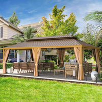 [14X24FT] Alora Heavy-Duty Aluminum Galvanized Steel Double Roof Hardtop Gazebo With Netting And Curtains