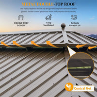 [14X24FT] Alora Heavy-Duty Aluminum Galvanized Steel Double Roof Hardtop Gazebo With Netting And Curtains