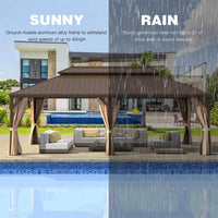 [14X24FT] Alora Heavy-Duty Aluminum Galvanized Steel Double Roof Hardtop Gazebo With Netting And Curtains