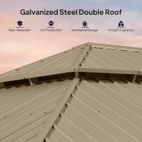 [14X28FT] Alora Extra-Large Hardtop Gazebo With Galvanized Steel Double Roof, Curtains And Netting