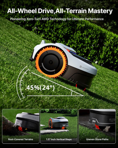 Segway  I210 AWD Robot Lawn Mower, Wire-Free Robotic Mower, All-Wheel Drive for 45% Slopes, 2–3.6 in Adjustable Cutting Height, NRTK + Vision, Auto Mapping, 5.1Ah Battery, Covers 0.25 Acre