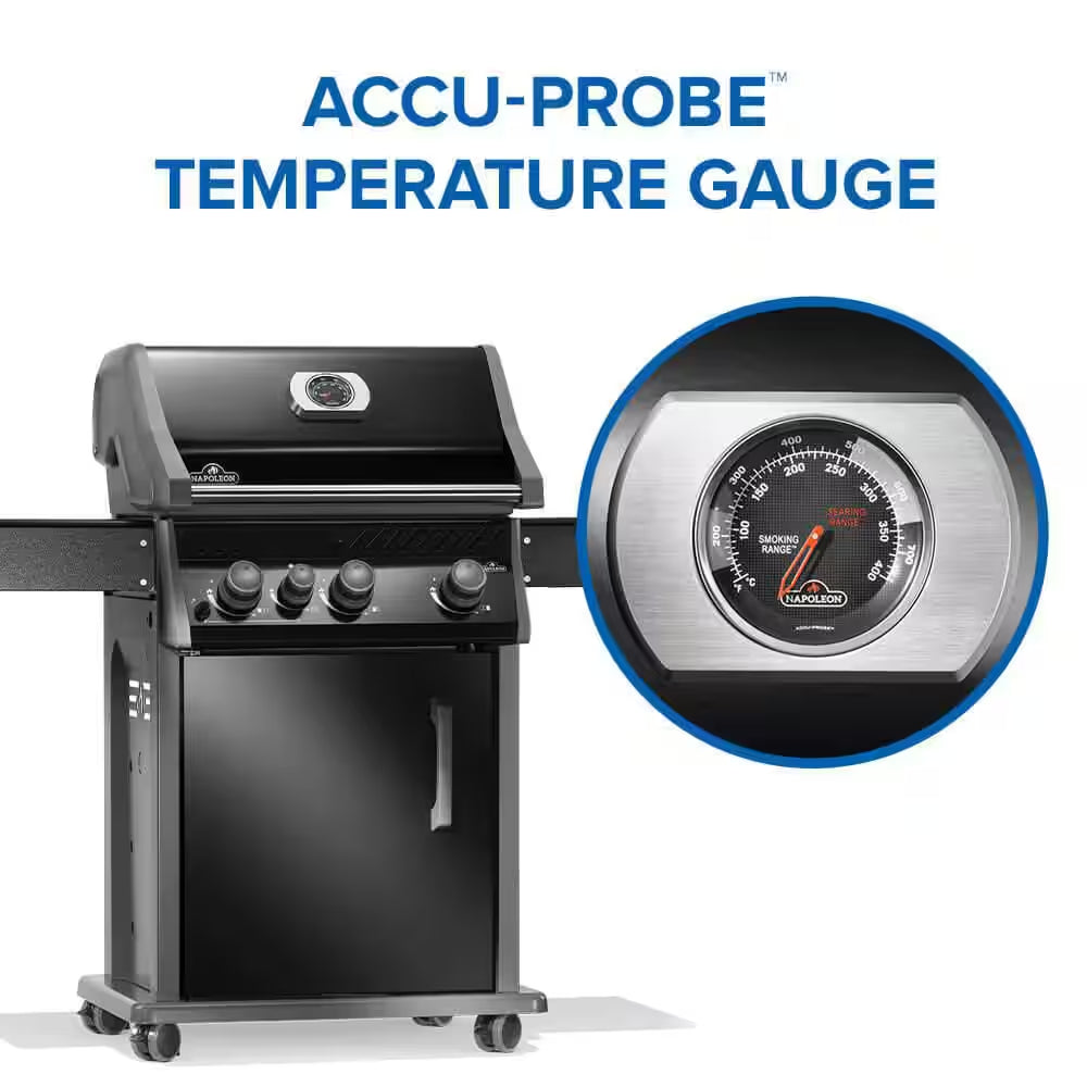 Rogue 425 3-Burner Natural Gas Grill in Black with Cast Iron Cooking Grids and Range Side Burner