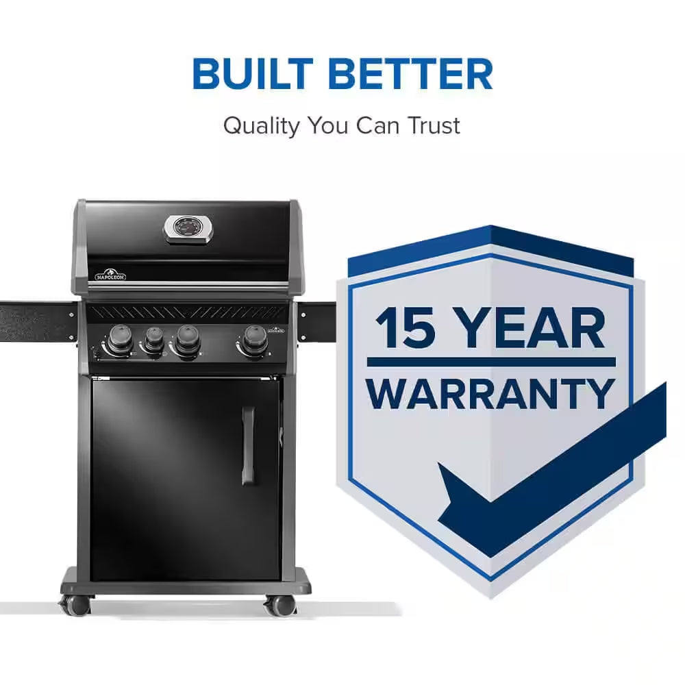 Rogue 425 3-Burner Natural Gas Grill in Black with Cast Iron Cooking Grids and Range Side Burner
