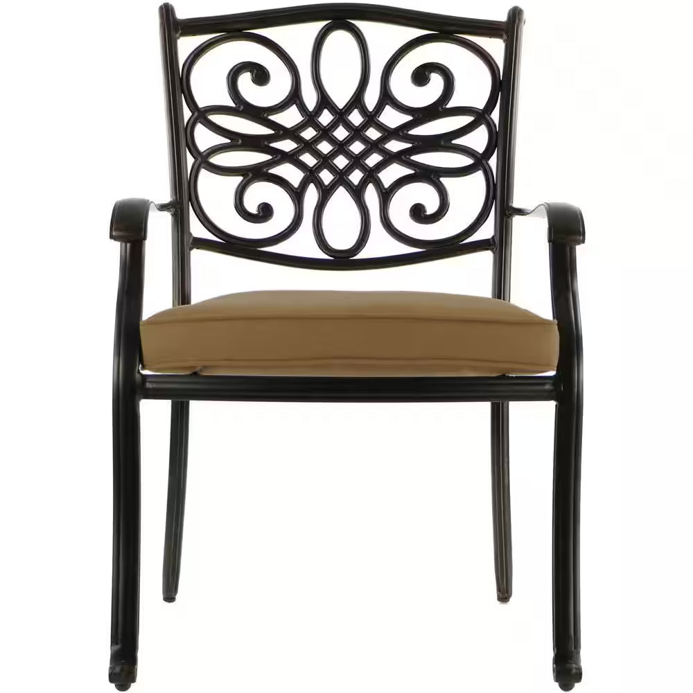Traditions 9-Piece Aluminium Square Patio Dining Set with Eight Stationary Dining Chairs and Natural Oat Cushions