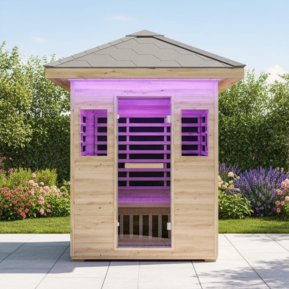 Thermora Zurich 3-Person Low EMF Spruce Wood Outdoor Infrared Sauna With Bluetooth Speakers And LED Lights