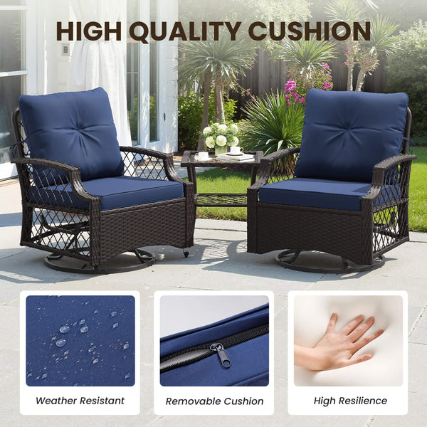 Alora 3-Piece Wicker Patio Bistro Set W/ Swivel Chairs And Table
