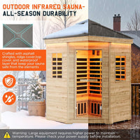 Thermora Monaco 4-Person Low EMF Spruce Wood Outdoor Infrared Sauna With Bluetooth Speakers And LED Lights