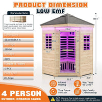 Thermora Monaco 4-Person Low EMF Spruce Wood Outdoor Infrared Sauna With Bluetooth Speakers And LED Lights