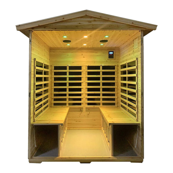 Thermora Deluxe 4-Person Outdoor Infrared Hemlock Sauna With Bluetooth Speakers & LED Lighting