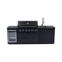 Castelle Flame Belmont 43-Inch 6-Burner 85K BTU Stainless Steel Outdoor BBQ Kitchen Grill Island With Wine Cooler, Rotisserie, And Sink