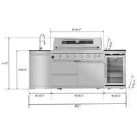 Castelle Flame Verona 44-Inch 6-Burner 85K BTU Stainless Steel Outdoor BBQ Kitchen Grill Island With Wine Cooler, Rotisserie Kit, And Storage Cabinets