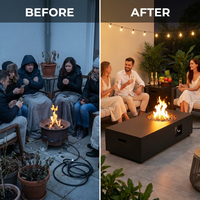 48 In, 50,000 BTU Black Coating Steel Outdoor Fire Table Propane Gas Fire Pit Table — Before & After